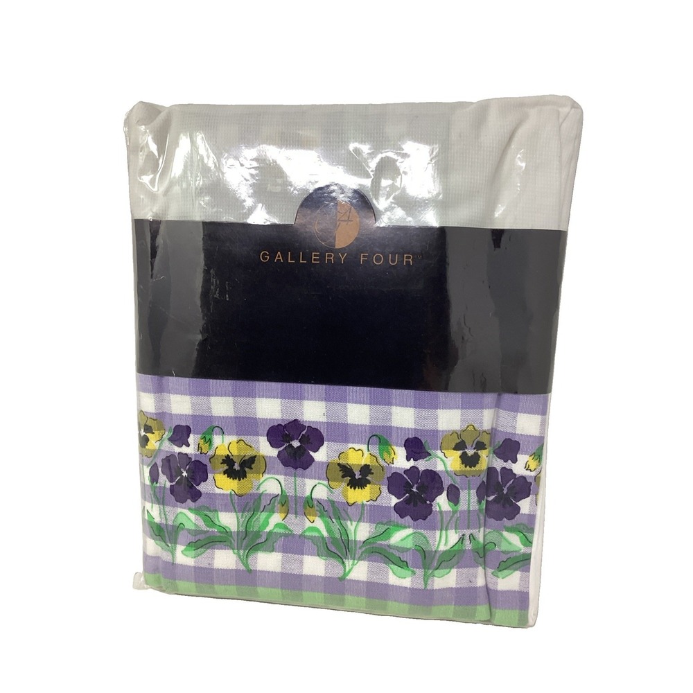 Vtg Gallery Four Marshall Fields Checkered Pansies Tablecloth Oblong  60"x104"